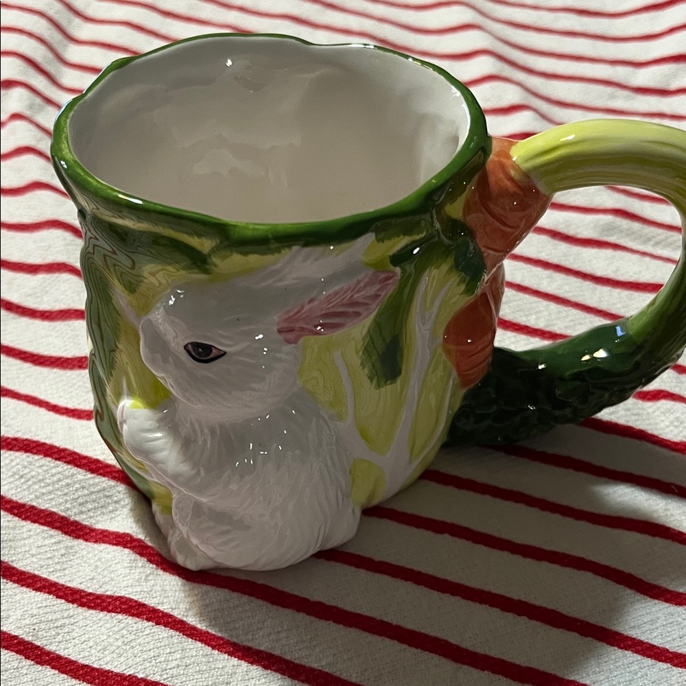 Ceramic Bunny Accent Coffee Mug - White & Green